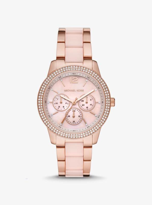 Damske Rose Gold-tone Hodinky Michael Kors Oversized Tibby Pavé Blush Acetate Ruzove Zlate - Hodinky Michael Kors Obchod | LDMKW-3674